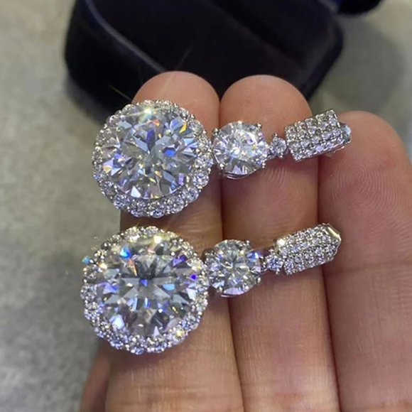 Certified 12ct. t.w. Moissanite Diamond Drop Earrings NEW - Picture 7 of 10